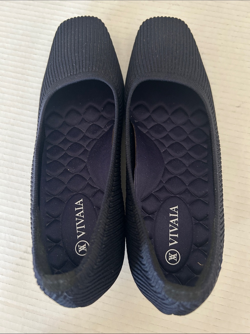Vivaia Navy Ribbed Knit Wedge Pumps - Picture 9 of 12
